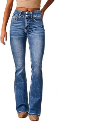 Women's High-Waisted Micro Jeans Vintage Bootcut Denim Pants Stretchy Skinny Jeans