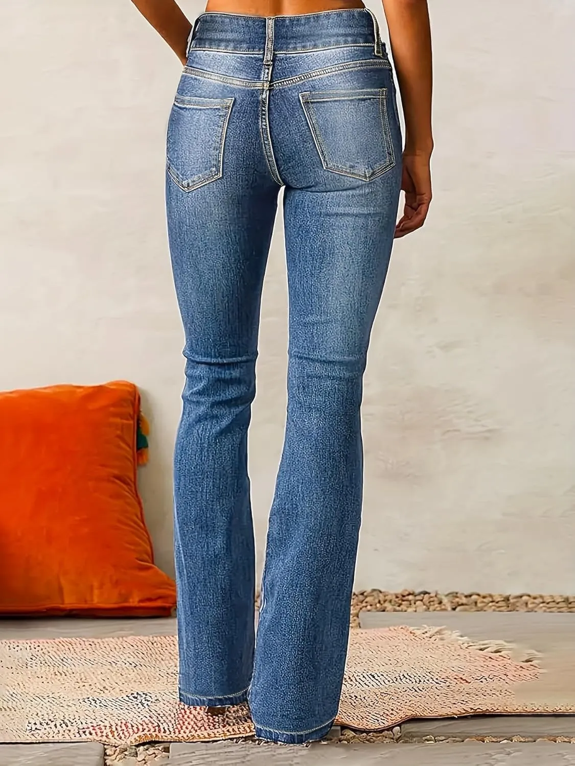 Women's High-Waisted Micro Jeans Vintage Bootcut Denim Pants Stretchy Skinny Jeans