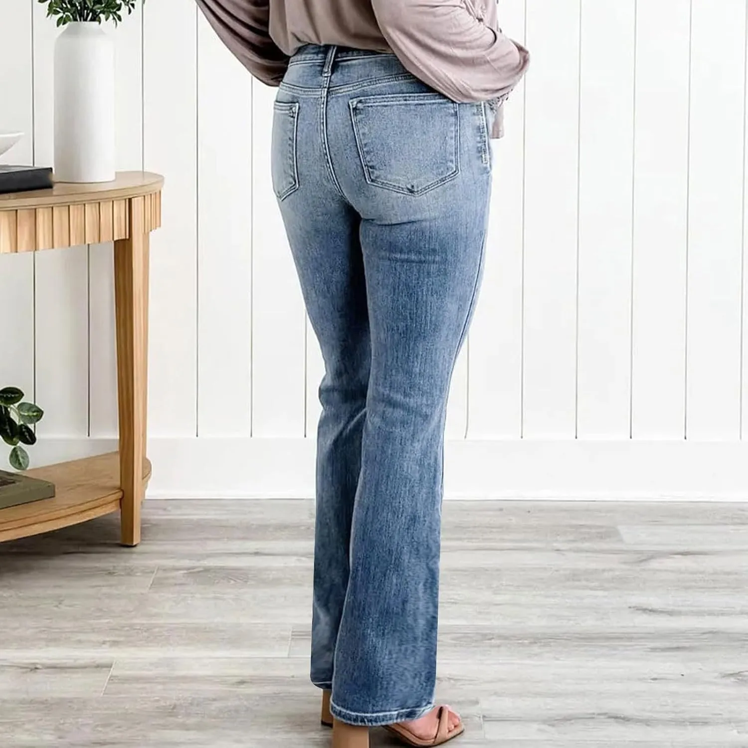 Womens High Waisted Straight Leg Ankle Jeans Casual Stretch Denim Pants Jeans Stretchy Distressed Denim Pants