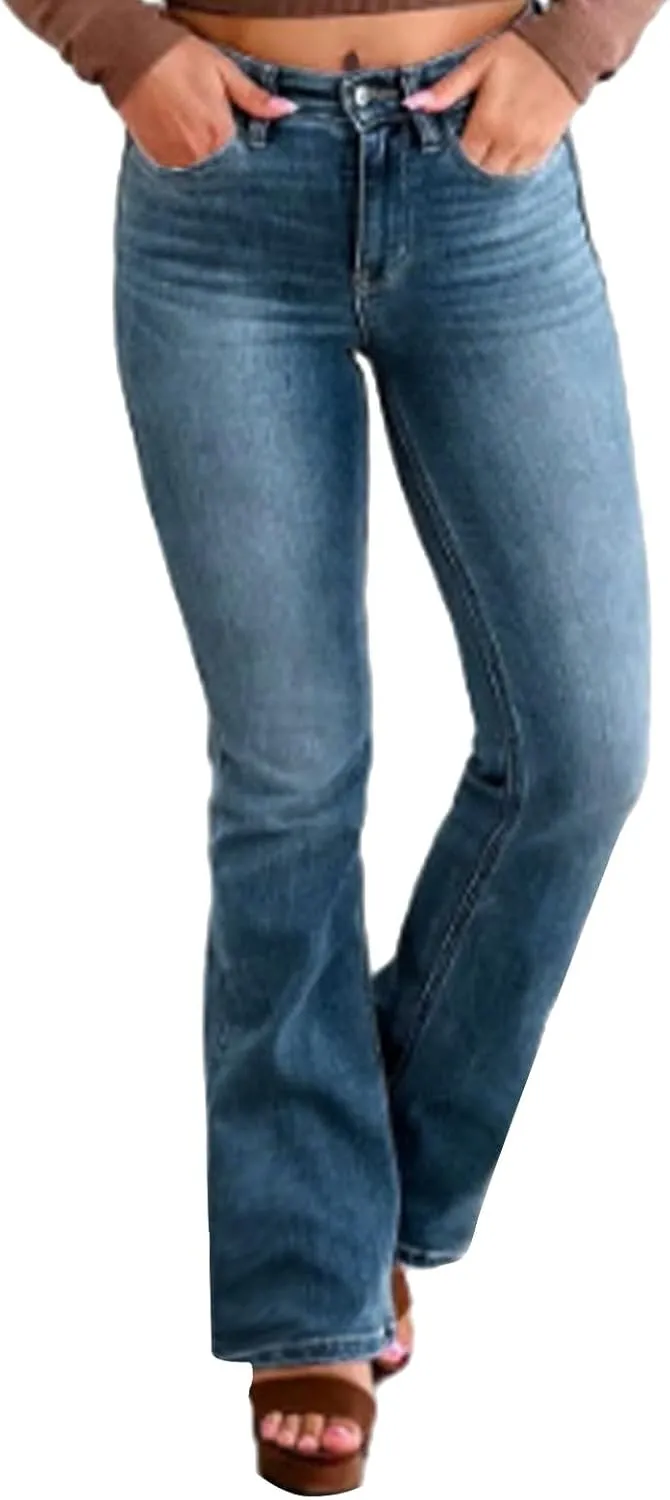 Womens High Waisted Straight Leg Ankle Jeans Casual Stretch Denim Pants Jeans Stretchy Distressed Denim Pants
