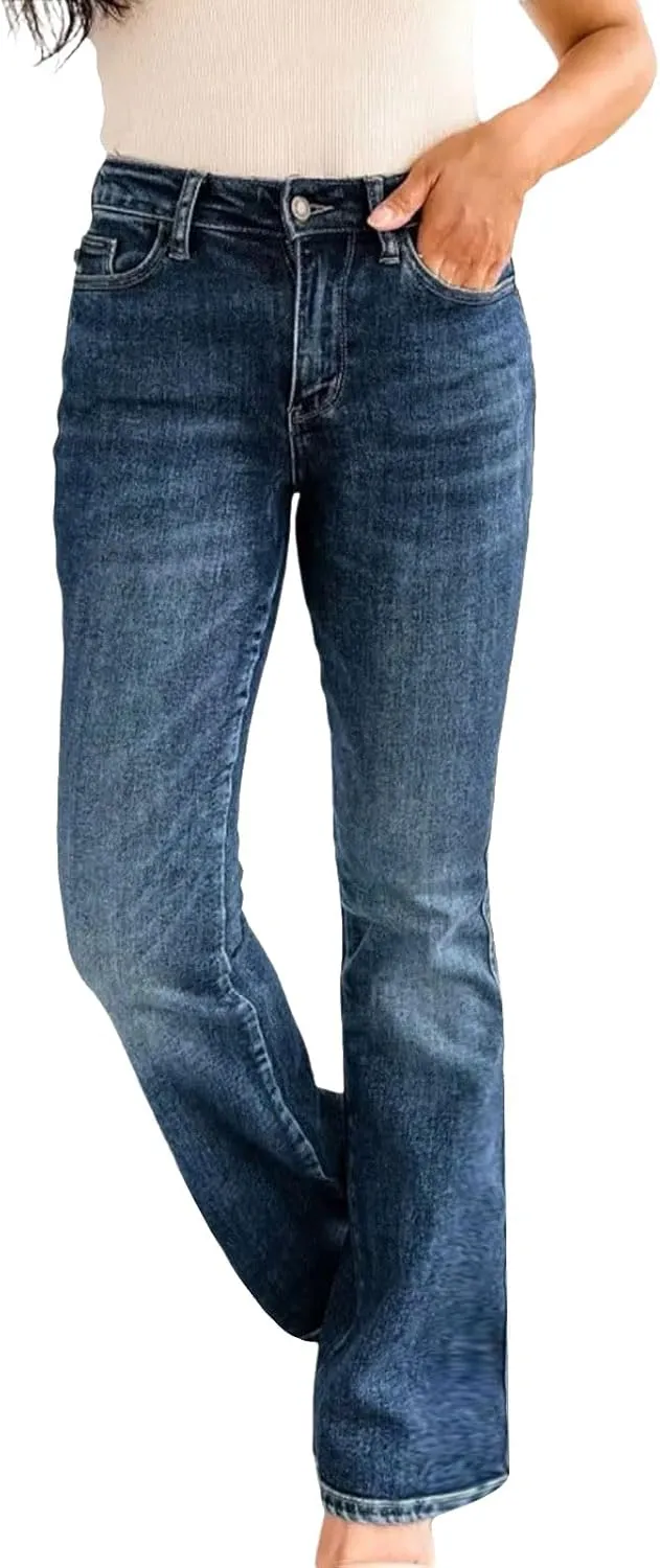 Womens High Waisted Straight Leg Ankle Jeans Casual Stretch Denim Pants Jeans Stretchy Distressed Denim Pants