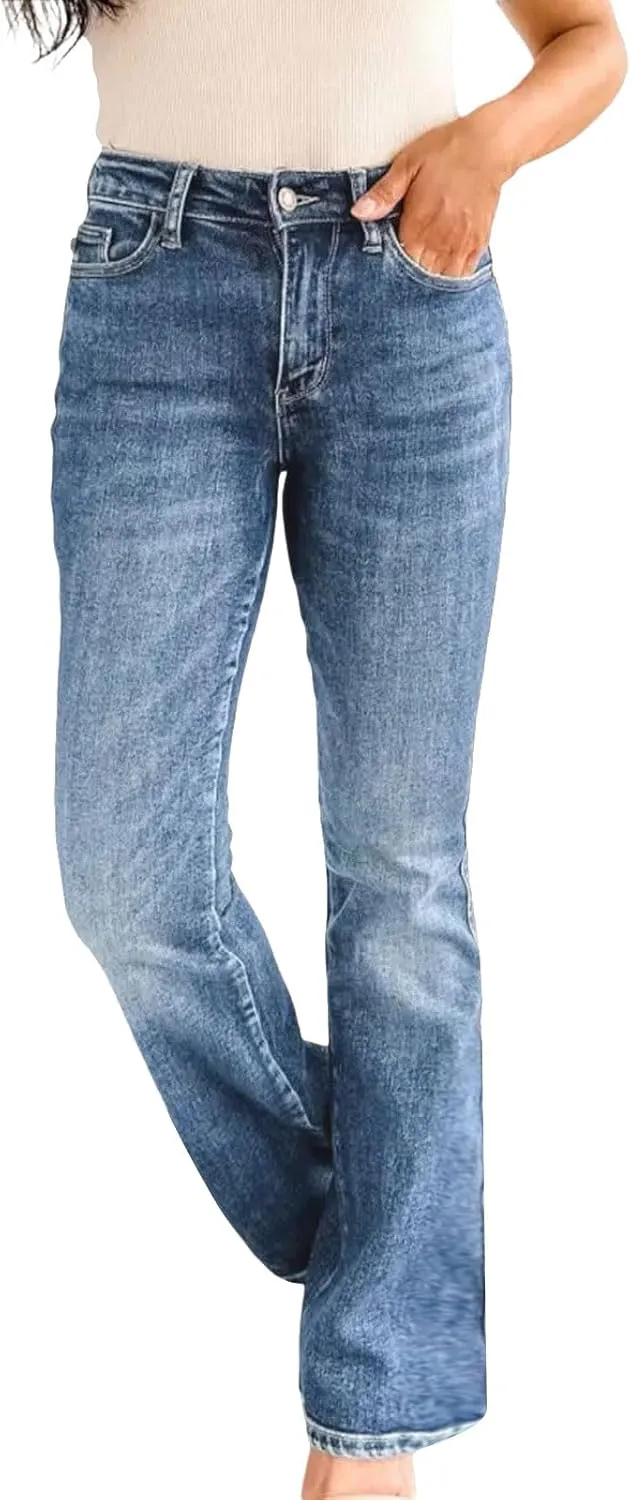 Womens High Waisted Straight Leg Ankle Jeans Casual Stretch Denim Pants Jeans Stretchy Distressed Denim Pants