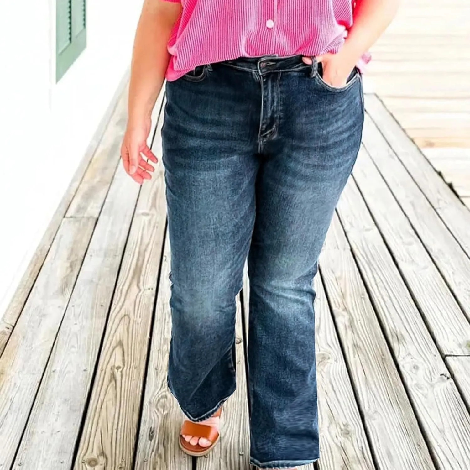Womens High Waisted Straight Leg Ankle Jeans Casual Stretch Denim Pants Jeans Stretchy Distressed Denim Pants