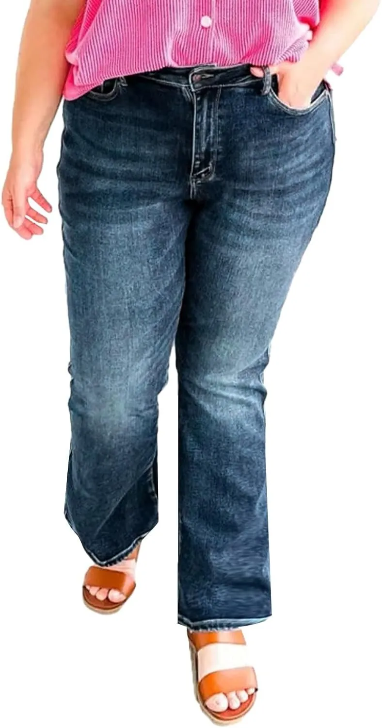 Womens High Waisted Straight Leg Ankle Jeans Casual Stretch Denim Pants Jeans Stretchy Distressed Denim Pants