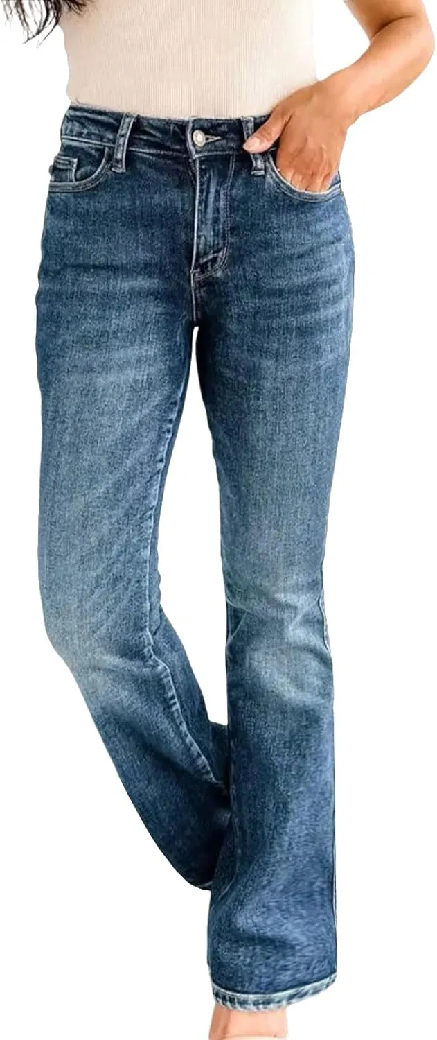 Womens High Waisted Straight Leg Ankle Jeans Casual Stretch Denim Pants Jeans Stretchy Distressed Denim Pants