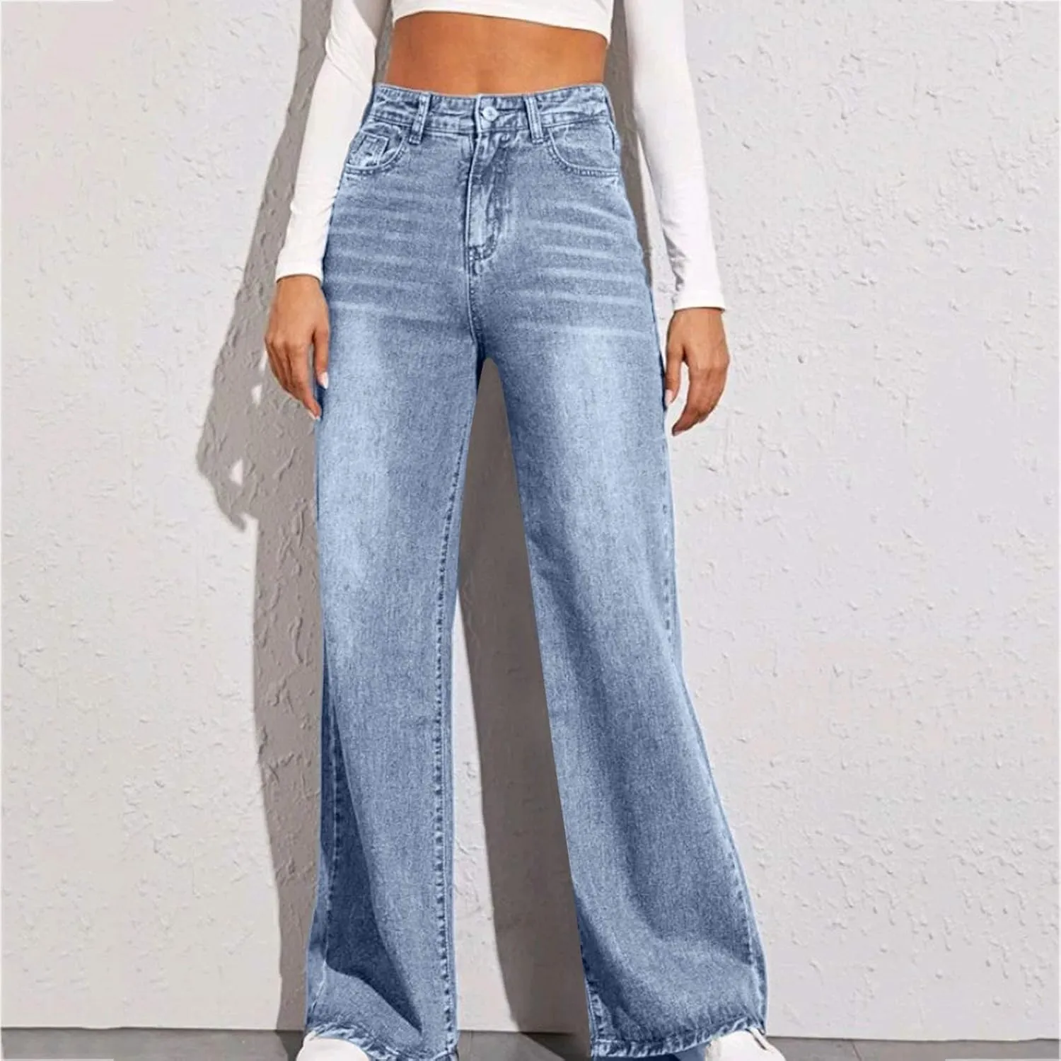 Women's High Waisted Wide Leg Baggy Stretch Denim Jeans Classic High Waisted Skinny Stretch Butt Lifting Jeans