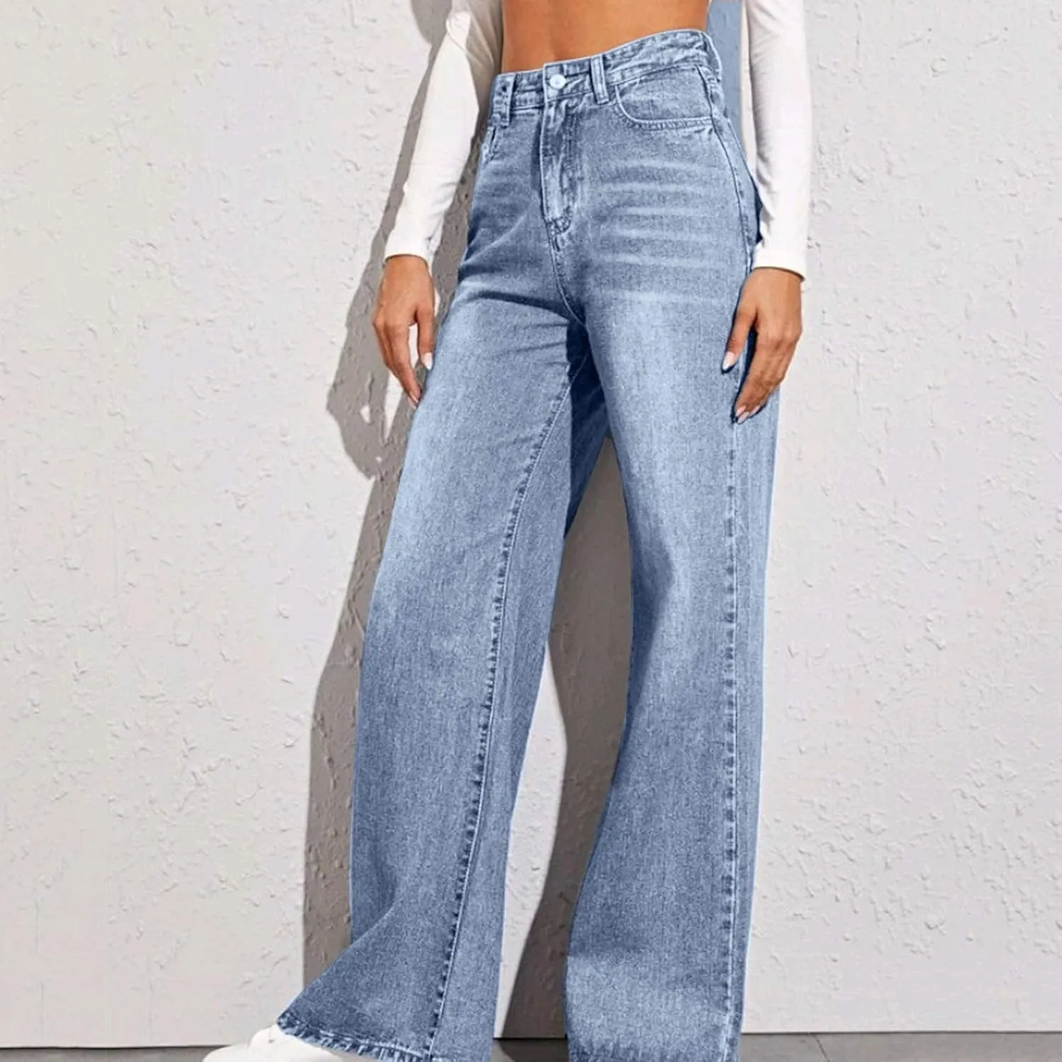 Women's High Waisted Wide Leg Baggy Stretch Denim Jeans Classic High Waisted Skinny Stretch Butt Lifting Jeans