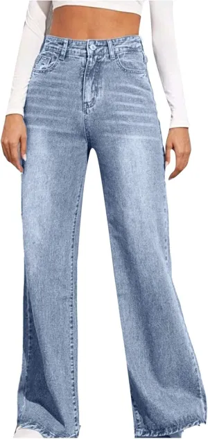 Women's High Waisted Wide Leg Baggy Stretch Denim Jeans Classic High Waisted Skinny Stretch Butt Lifting Jeans