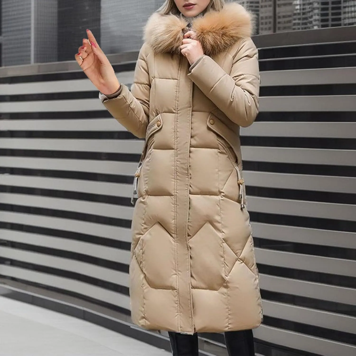 Women's Hooded Long Puffer Coat 2023 Winter Longer Thickened Down Jackets with Pockets Full Zip Cotton Outwear