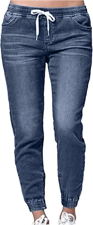 Womens Jeans Joggers High Waisted Jeans Stretch Loose Denim Pants Casual Drawstring Straight Leg Denim Jogger Pants