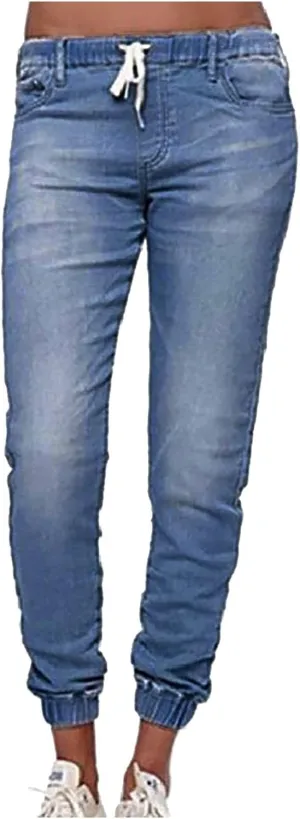 Womens Jeans Joggers High Waisted Jeans Stretch Loose Denim Pants Casual Drawstring Straight Leg Denim Jogger Pants