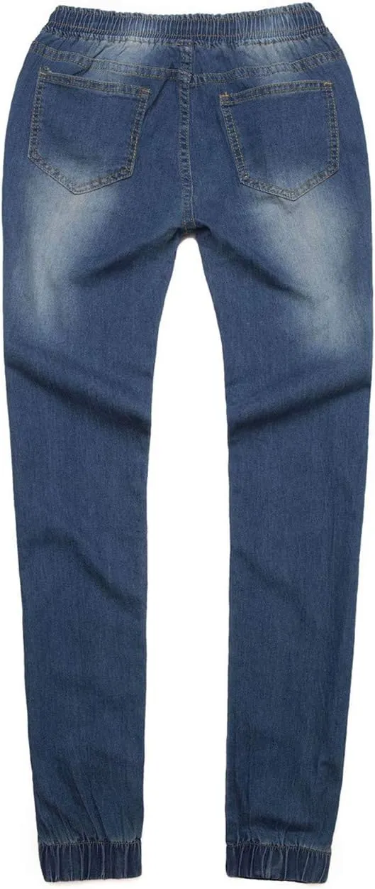 Womens Jeans Joggers High Waisted Jeans Stretch Loose Denim Pants Casual Drawstring Straight Leg Denim Jogger Pants