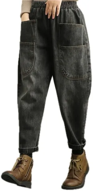Womens Jeans Vintage Loose Wide Leg Pants Dark Denim Jeans Cotton Trousers High Waisted Jeans and Straight Leg Denim