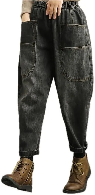 Womens Jeans Vintage Loose Wide Leg Pants Dark Denim Jeans Cotton Trousers High Waisted Jeans and Straight Leg Denim