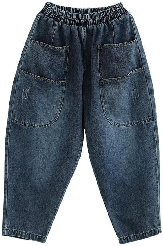 Womens Jeans Vintage Loose Wide Leg Pants Dark Denim Jeans Cotton Trousers High Waisted Jeans and Straight Leg Denim
