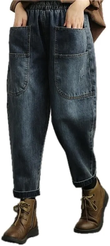 Womens Jeans Vintage Loose Wide Leg Pants Dark Denim Jeans Cotton Trousers High Waisted Jeans and Straight Leg Denim