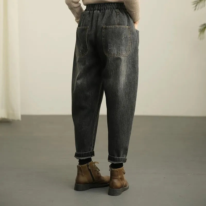 Womens Jeans Vintage Loose Wide Leg Pants Dark Denim Jeans Cotton Trousers High Waisted Jeans and Straight Leg Denim