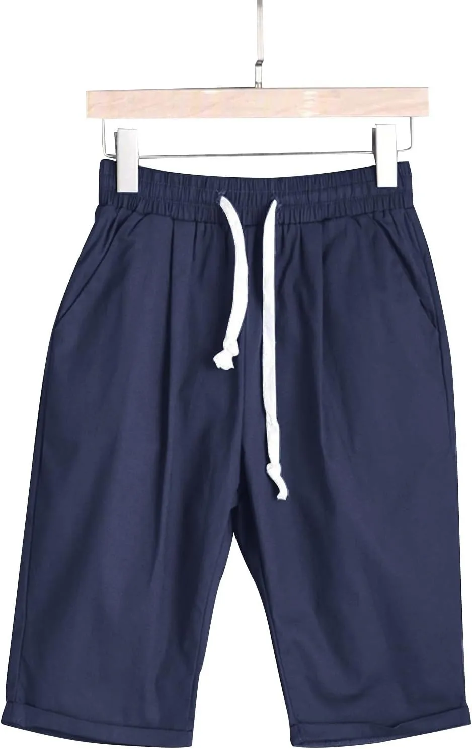 Women's Knee Length Bermuda Shorts Elastic Waist Drawstring Casual 10" Long Linen Shorts Summer Beach Shorts