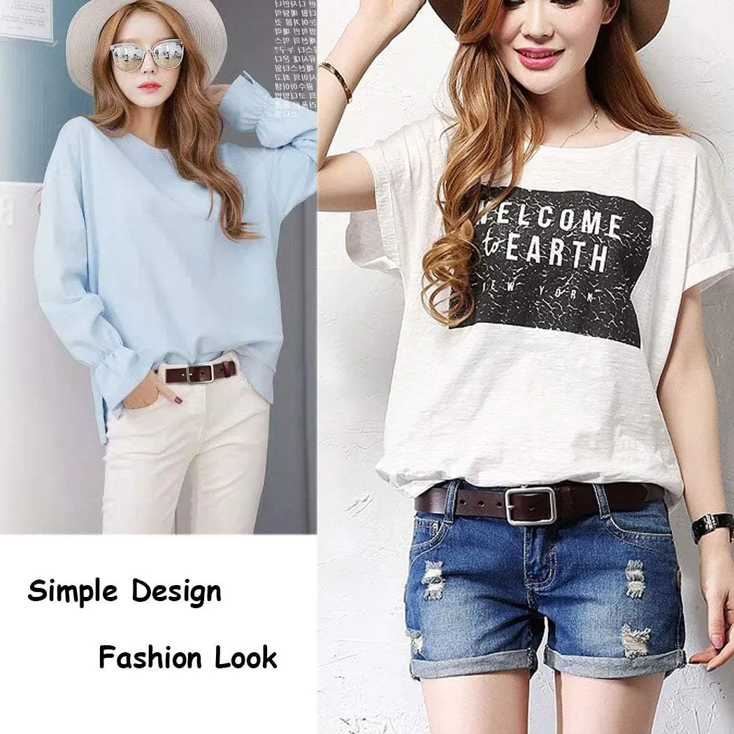 Womens Leather Belt for Jeans, Black Leather Waist Belts with Pin Buckles