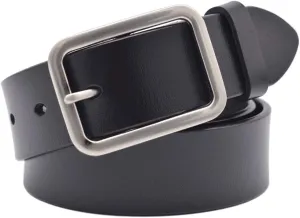 Womens Leather Belt for Jeans, Black Leather Waist Belts with Pin Buckles
