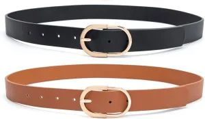 Womens Leather Waist Belts for Jeans Pants with Gold Buckle