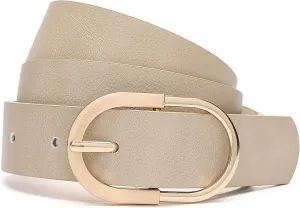 Womens Leather Waist Belts for Jeans Pants with Gold Buckle