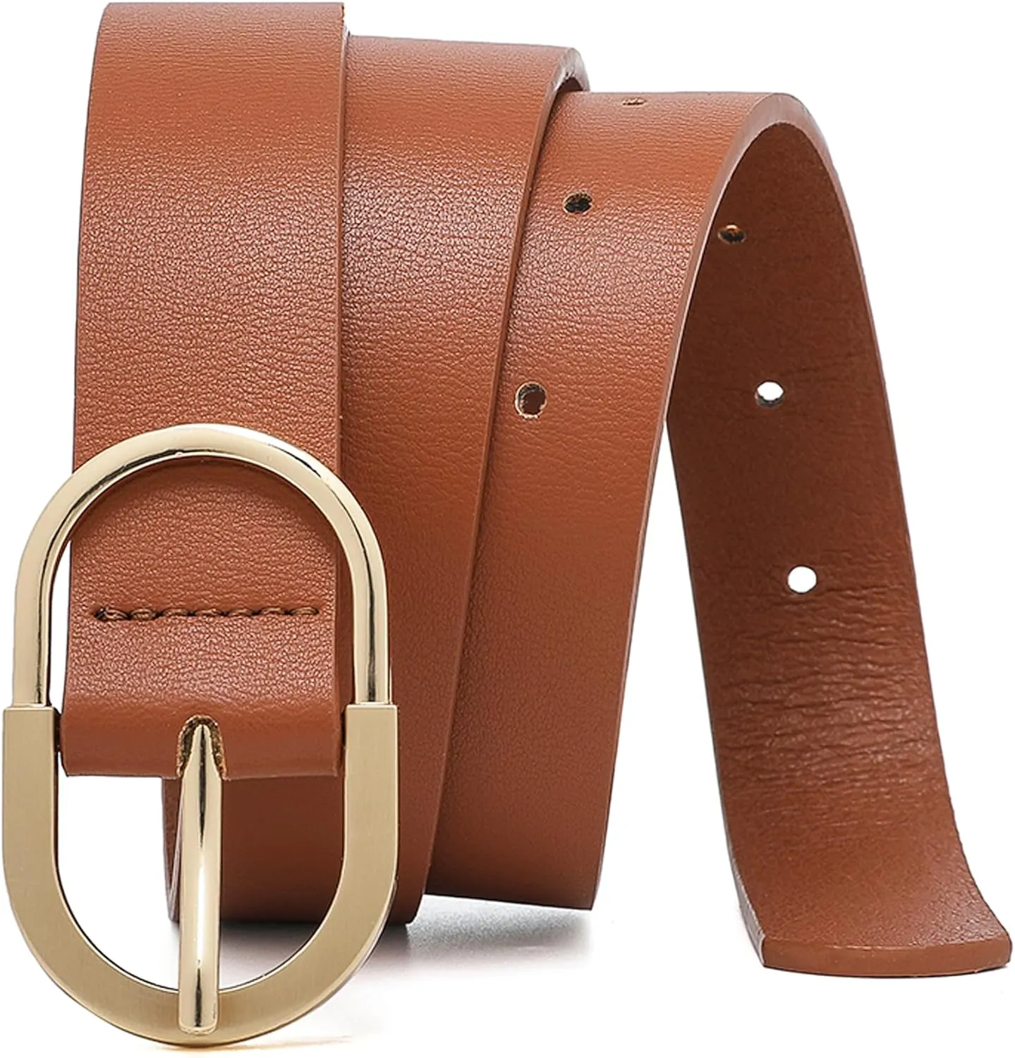 Womens Leather Waist Belts for Jeans Pants with Gold Buckle