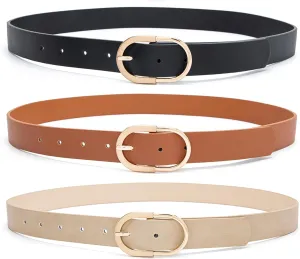 Womens Leather Waist Belts for Jeans Pants with Gold Buckle