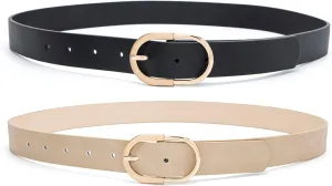 Womens Leather Waist Belts for Jeans Pants with Gold Buckle