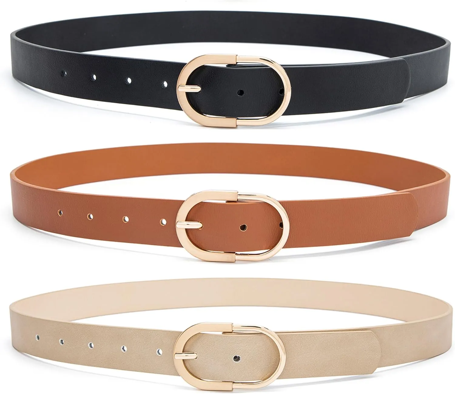 Womens Leather Waist Belts for Jeans Pants with Gold Buckle