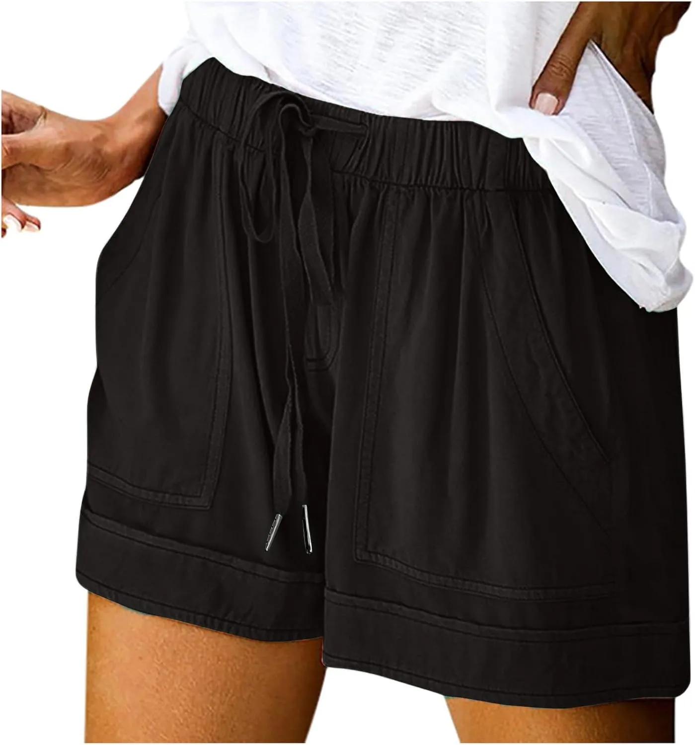 Womens Lounge Shorts Casual Drawstring Short Pants Summer Elastic Waist Casual Lightweight Shorts with Pockets