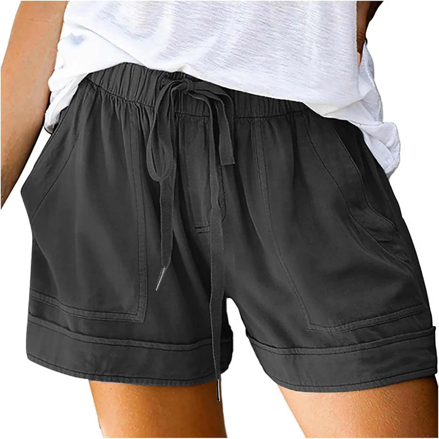 Womens Lounge Shorts Casual Drawstring Short Pants Summer Elastic Waist Casual Lightweight Shorts with Pockets