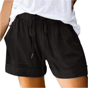 Womens Lounge Shorts Casual Drawstring Short Pants Summer Elastic Waist Casual Lightweight Shorts with Pockets