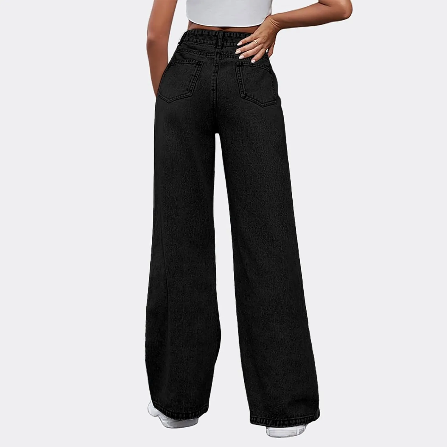 Women's Pants Fashion Denim Hole Senior Hundred Solid Color Casual Loose Pants Winter Straight Leg Jeans 2024