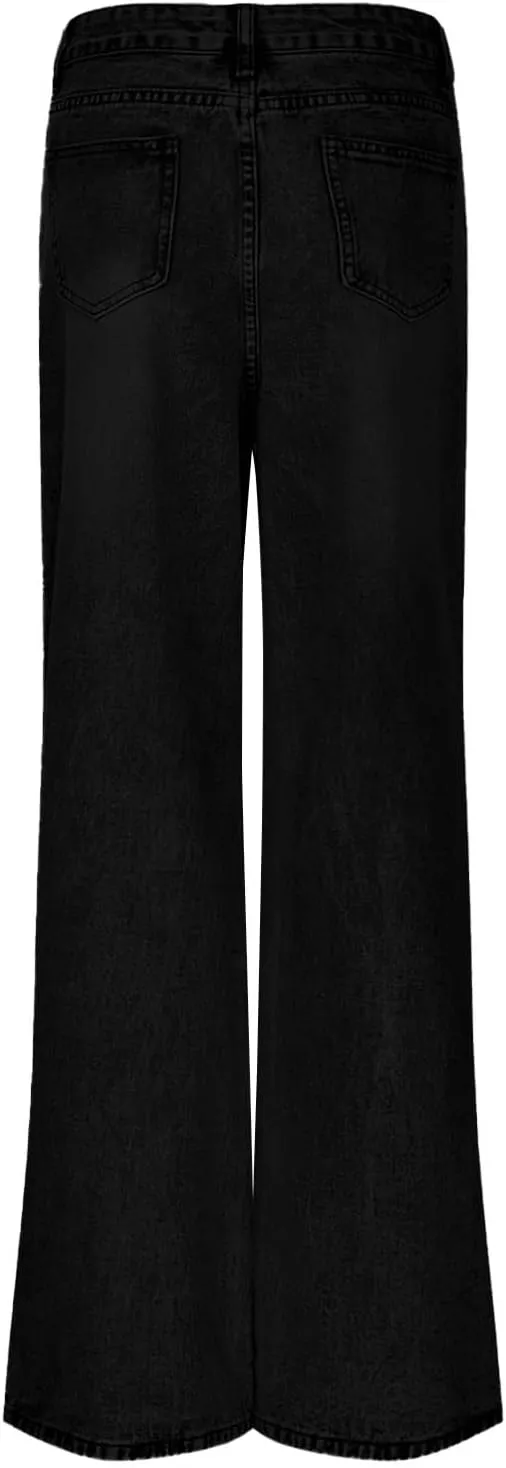 Women's Pants Fashion Denim Hole Senior Hundred Solid Color Casual Loose Pants Winter Straight Leg Jeans 2024