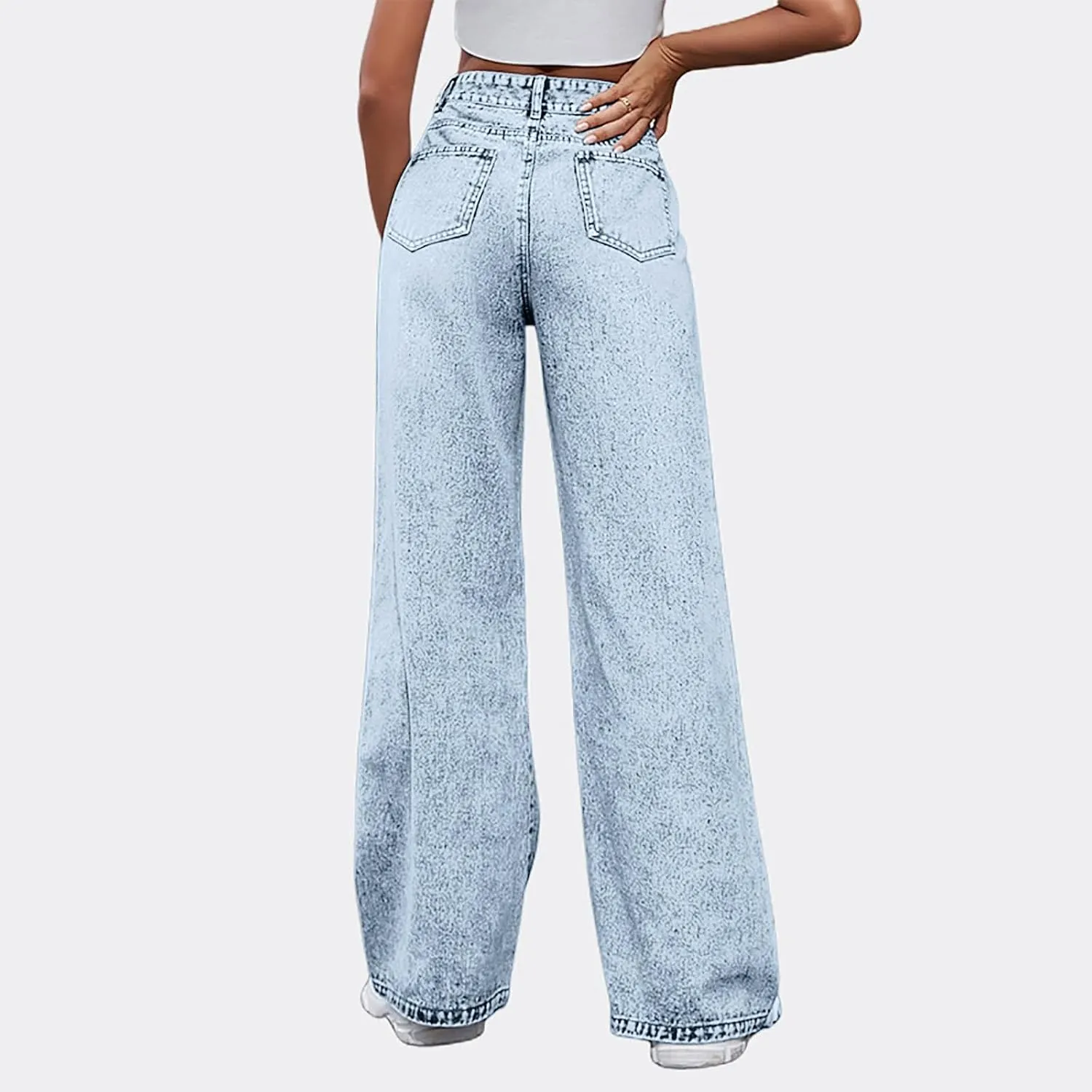 Women's Pants Fashion Denim Hole Senior Hundred Solid Color Casual Loose Pants Winter Straight Leg Jeans 2024