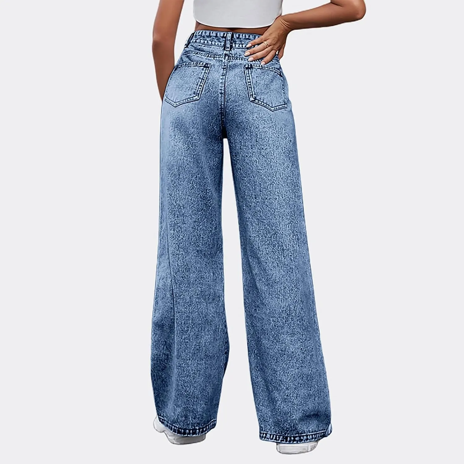Women's Pants Fashion Denim Hole Senior Hundred Solid Color Casual Loose Pants Winter Straight Leg Jeans 2024