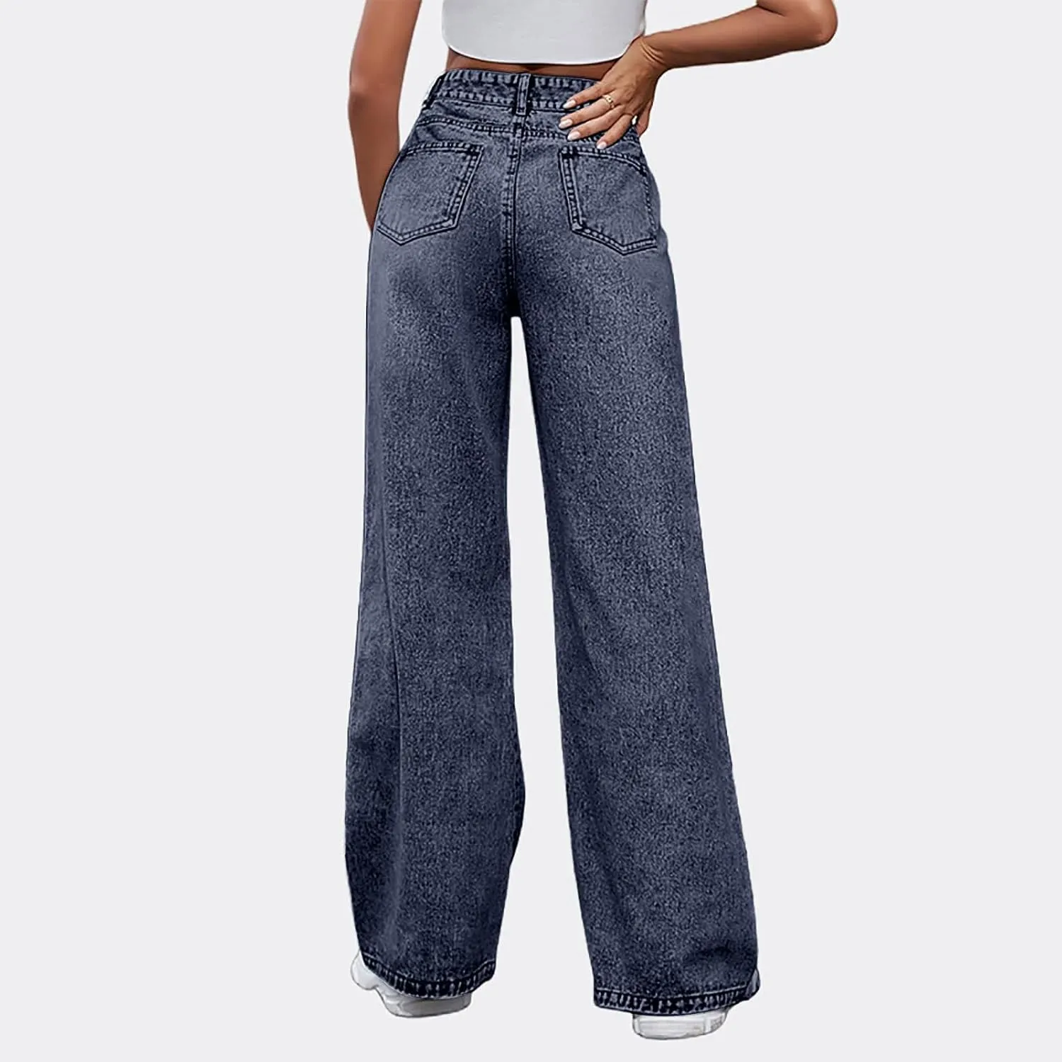 Women's Pants Fashion Denim Hole Senior Hundred Solid Color Casual Loose Pants Winter Straight Leg Jeans 2024