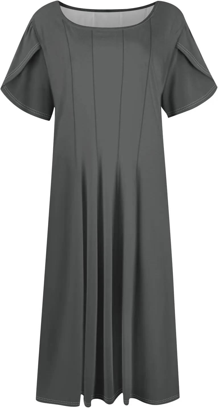 Women's Plus Size Maxi Dresses for Curvy Women Summer Short Sleeve Casual 2025 Long Dress XL-3XL