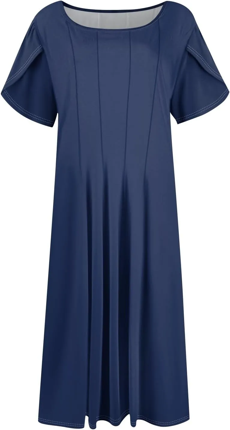 Women's Plus Size Maxi Dresses for Curvy Women Summer Short Sleeve Casual 2025 Long Dress XL-3XL