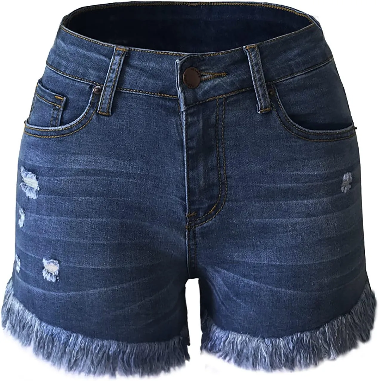 Women's Raw Hem Denim Shorts High Waisted Ripped Distressed Straight Leg Jean Shorts Summer Hot Pants with Pockets