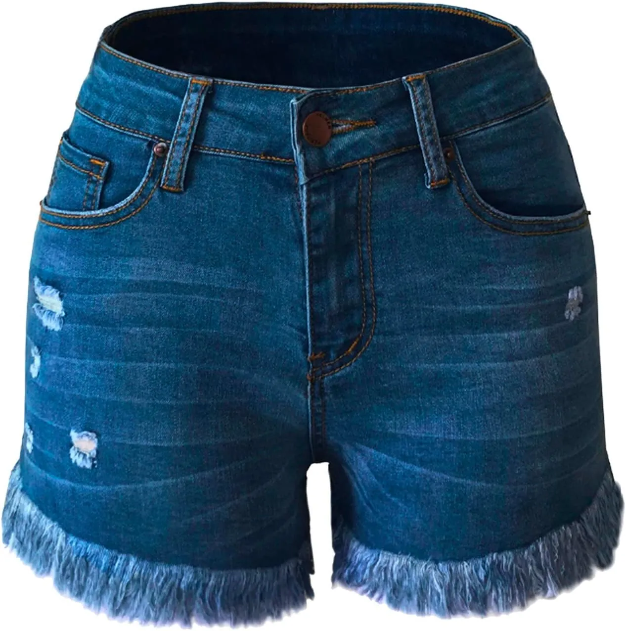 Women's Raw Hem Denim Shorts High Waisted Ripped Distressed Straight Leg Jean Shorts Summer Hot Pants with Pockets