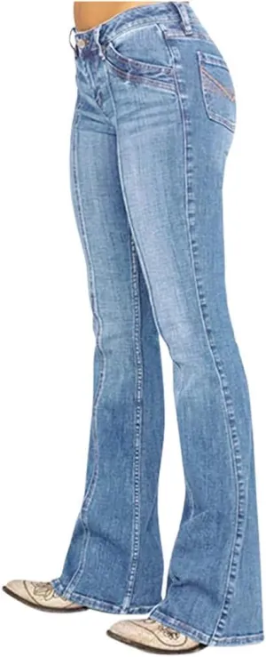 Womens Retro High Rise Trumpet Flare Jeans Ultra Stretch Denim Jeans Butt Lifting Bootcut Trousers