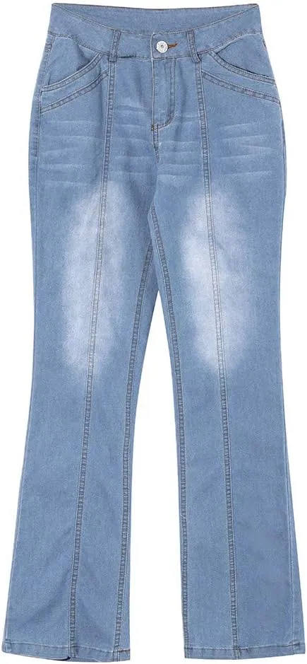 Womens Retro High Rise Trumpet Flare Jeans Ultra Stretch Denim Jeans Butt Lifting Bootcut Trousers