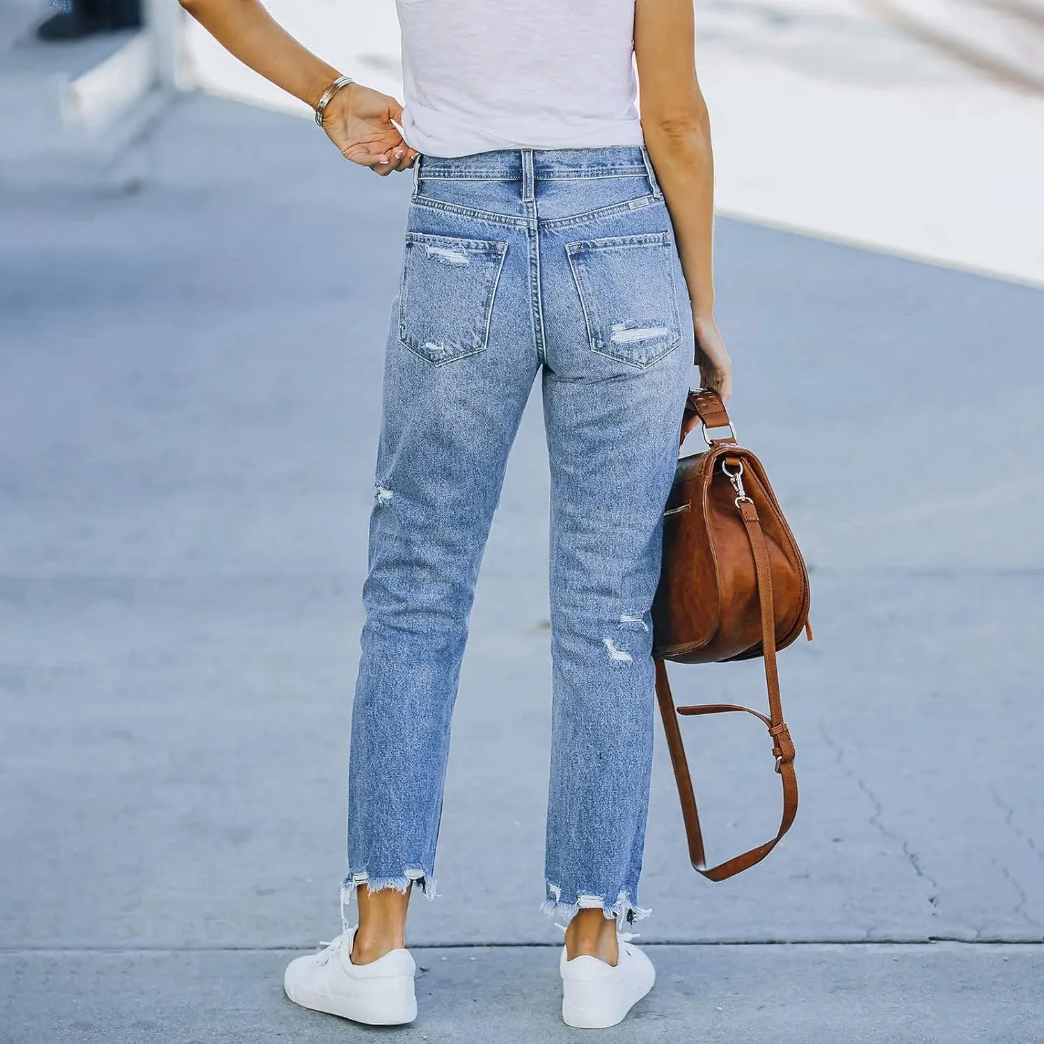 Women's Ripped Jeans High Waisted Denim Pants Stretch Distressed Casual Loose Frayed Ankle Denim Jeans
