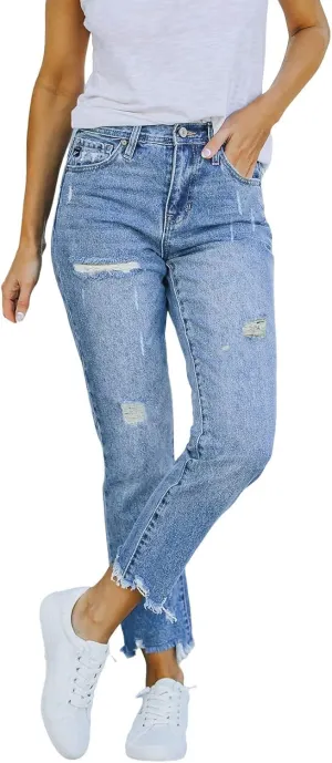 Women's Ripped Jeans High Waisted Denim Pants Stretch Distressed Casual Loose Frayed Ankle Denim Jeans