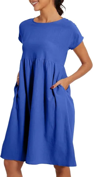 Women's Summer A-Line Dress Plus Size Crew Neck Casual Comfy Cotton Short Sleeve Dresses with Pockets Vacation Outfits