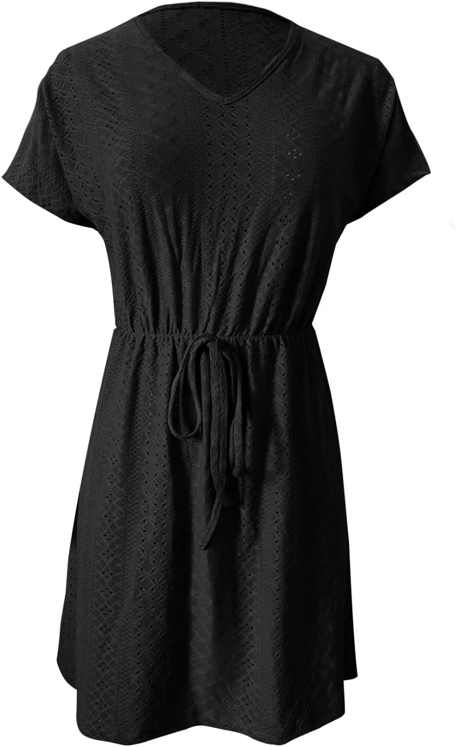 Womens Summer A-Line Dress V-Neck Sundress Mini Short Sleeve Dresses Flowy Beach Swing Dress Vacation Travel Outfits