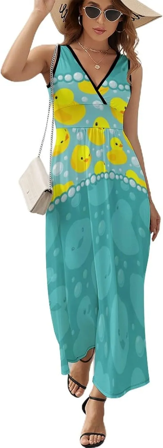 Women's Summer Casual Wrap Dress Sleeveless Flared Midi Dress