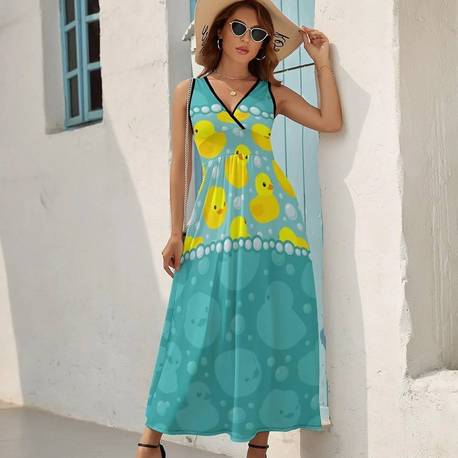 Women's Summer Casual Wrap Dress Sleeveless Flared Midi Dress
